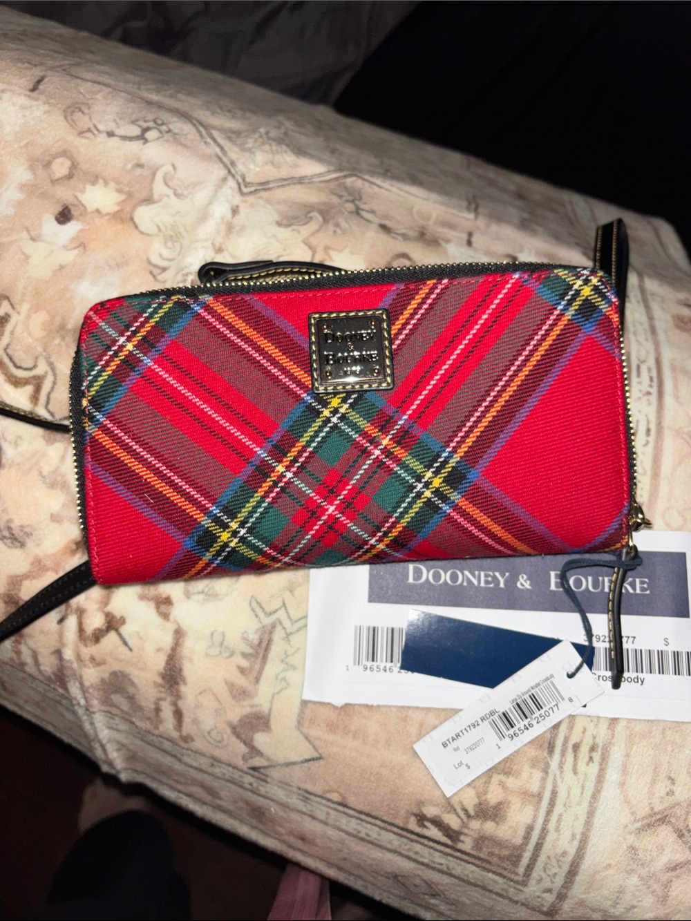 Dooney Bourke Tartan Large Zip Around Wristlet Crossbody red plaid NEW